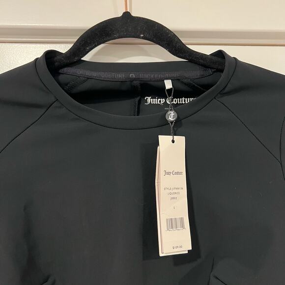 NWT Juicy Couture Womens Cropped Long Sleeve‎ Workout Top in Black Size Small - Picture 5 of 9
